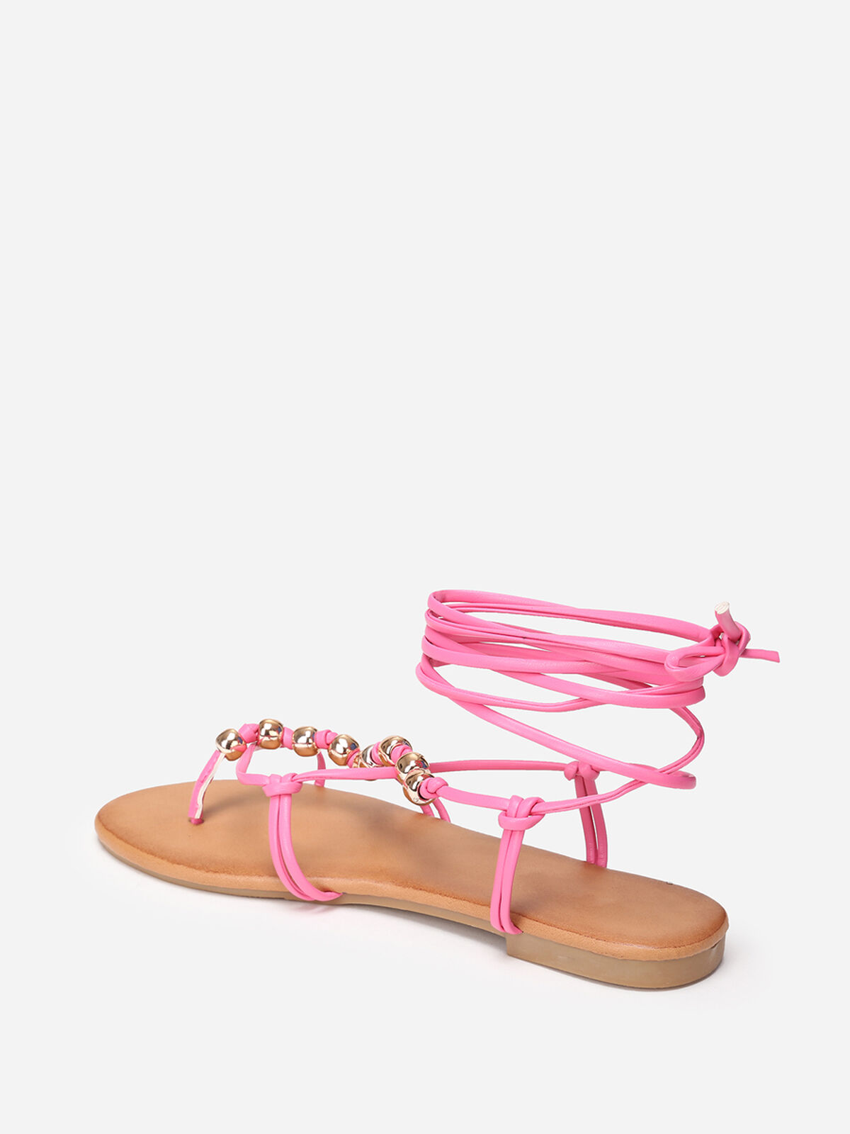 Sandales à fines brides en perles- Fuchsia