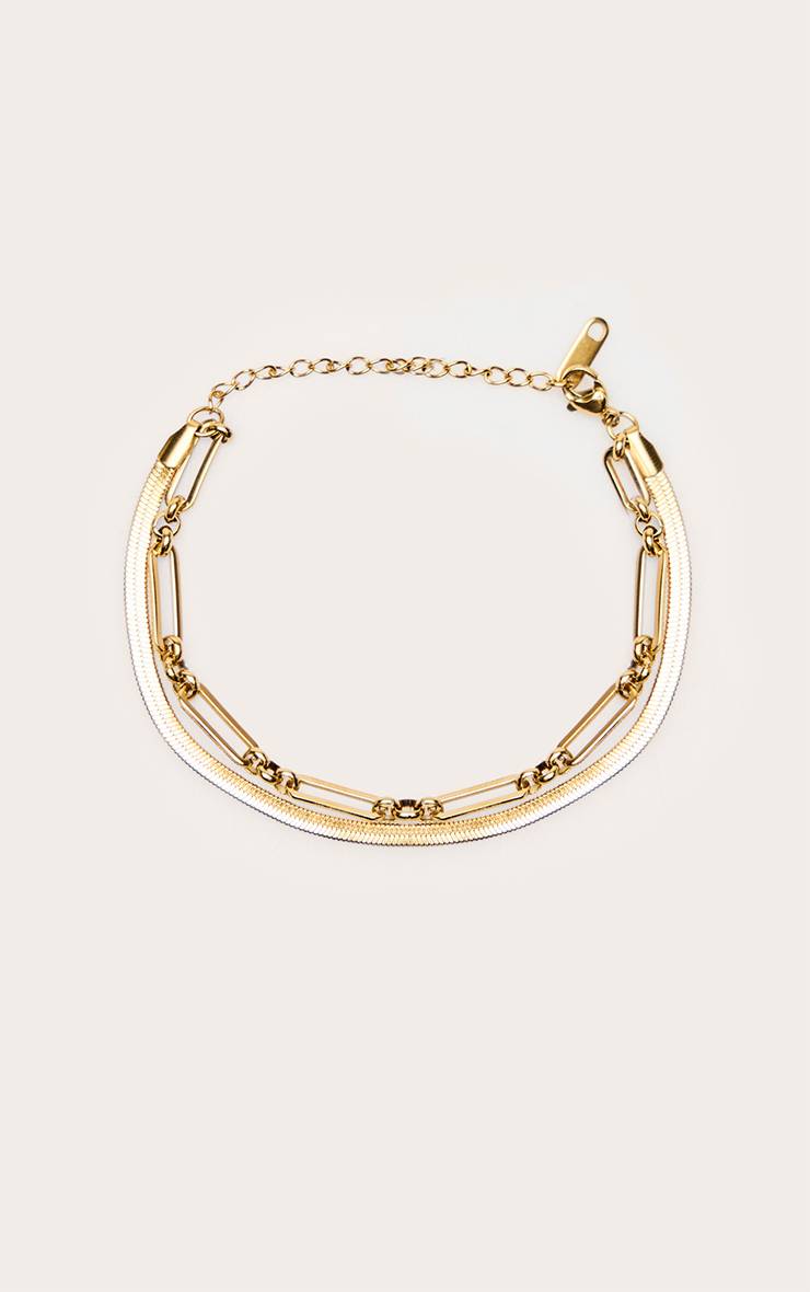 Doré Bracelet Superposé En Chaînes D'acier Inoxydable