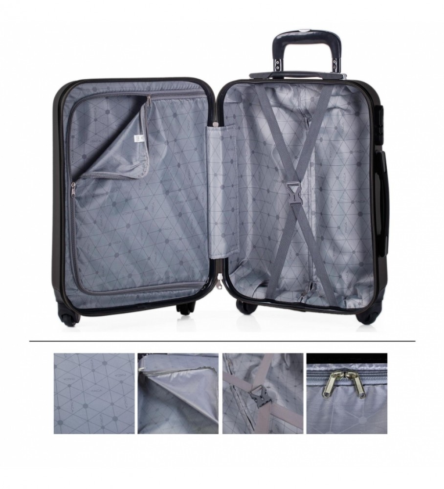 Mala de cabine rígida ITACA para viagens curtas, 4 rodas, modelo 71150, preta - 55x38x20cm -