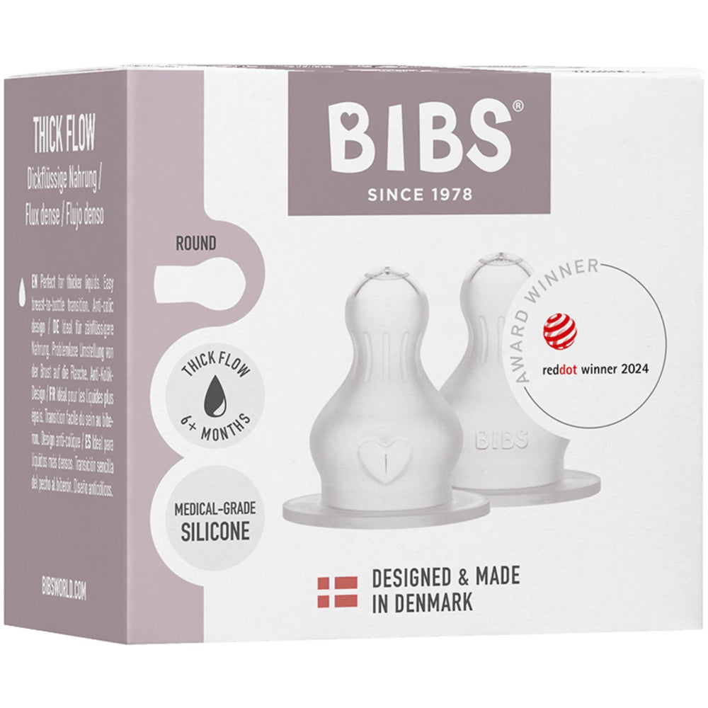 Køb Bibs Baby Flaske Nipple Round Silikone 2-Pak Thick Flow