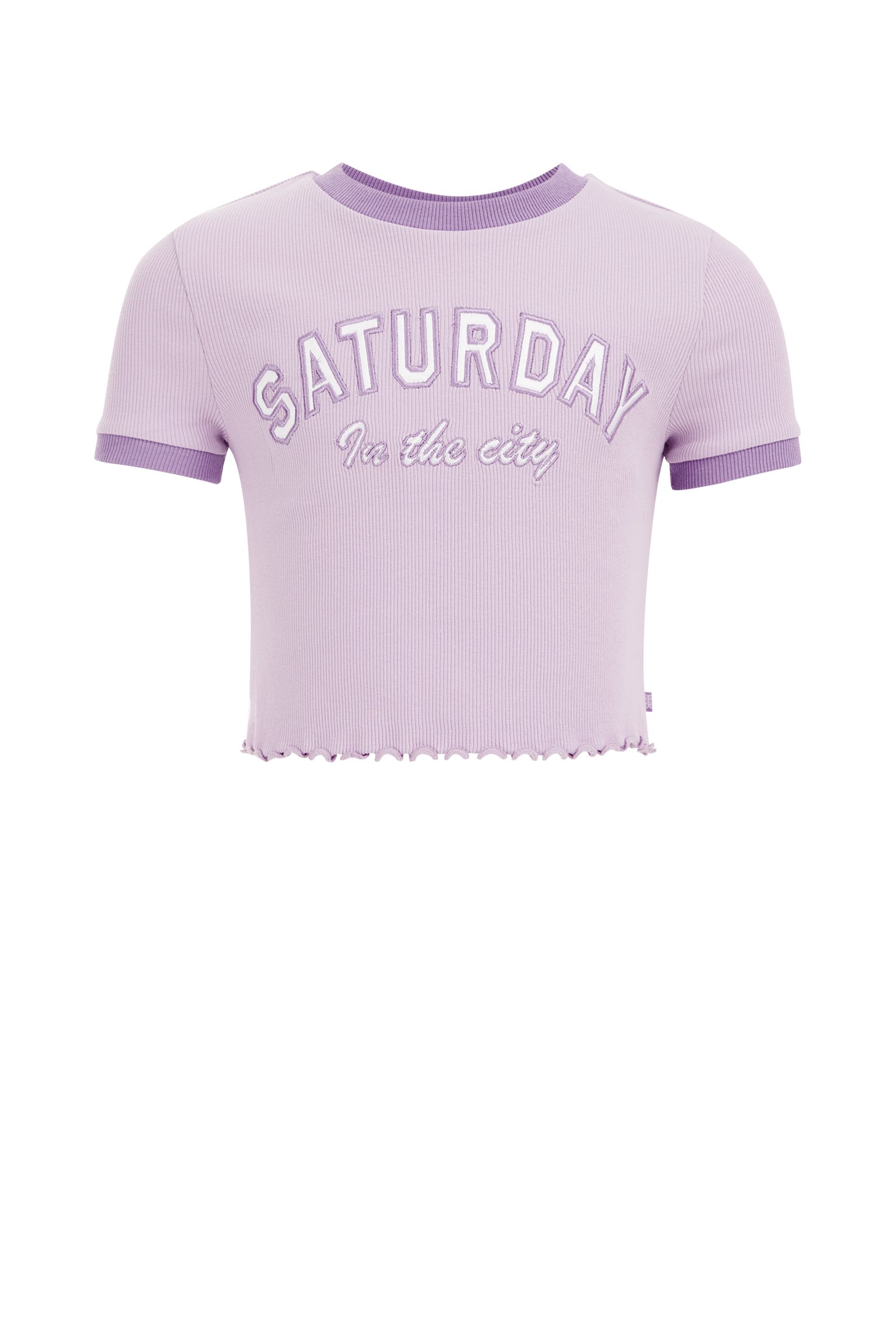 Meisjes cropped T-shirt van ribstof WE Fashion Lila