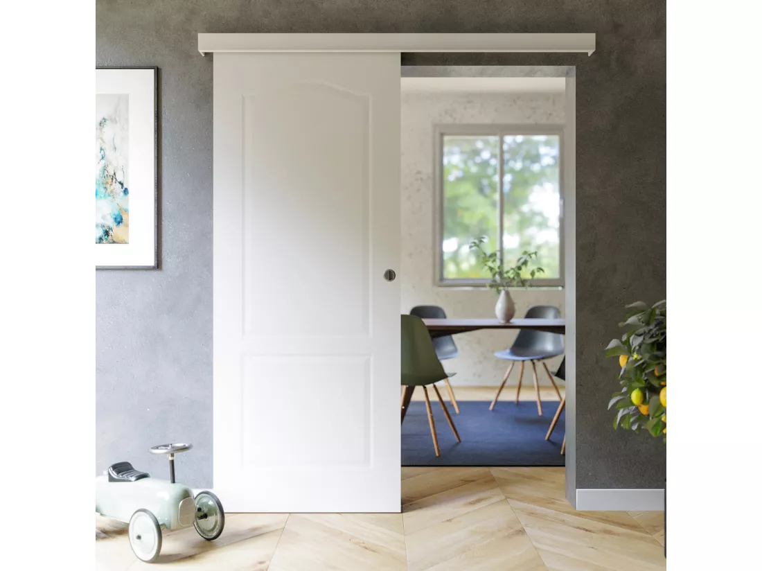 Porte Coulissante avec Rail - Prépeinte Marseille 83 cm - Sans butée