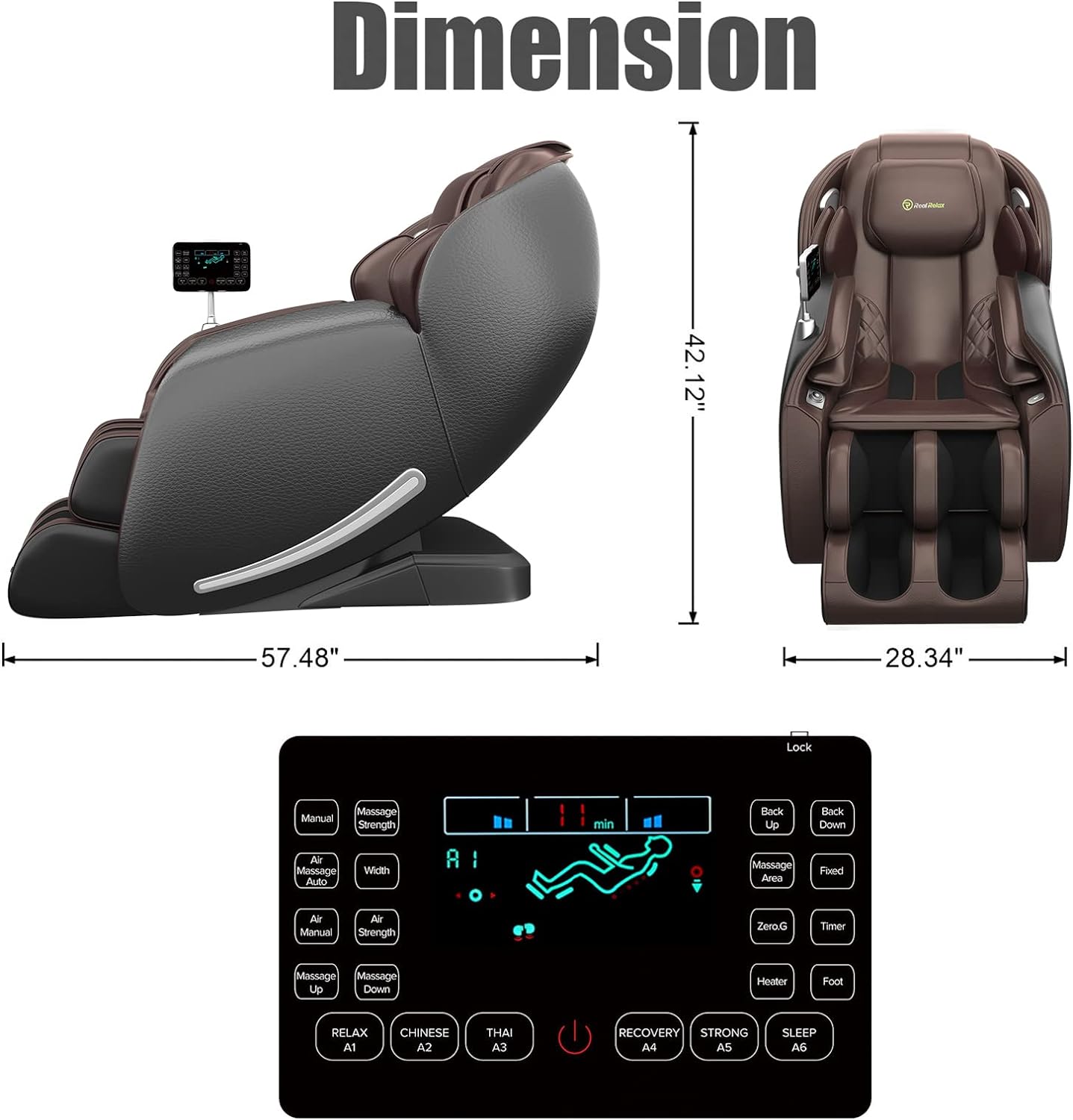 Poltrona de Massagem Real Relax, Corpo Inteiro com Gravidade Zero, Trilho SL, Massagem Shiatsu, Aquecimento, Escaneamento Corporal, Rolo de Massagem para os Pés, Controle por Aplicativo e Bluetooth, Favor-06 Marrom