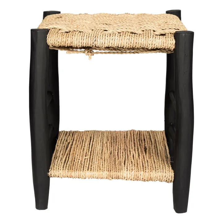 Cosydar Table de nuit en bois peint et palme | Noir