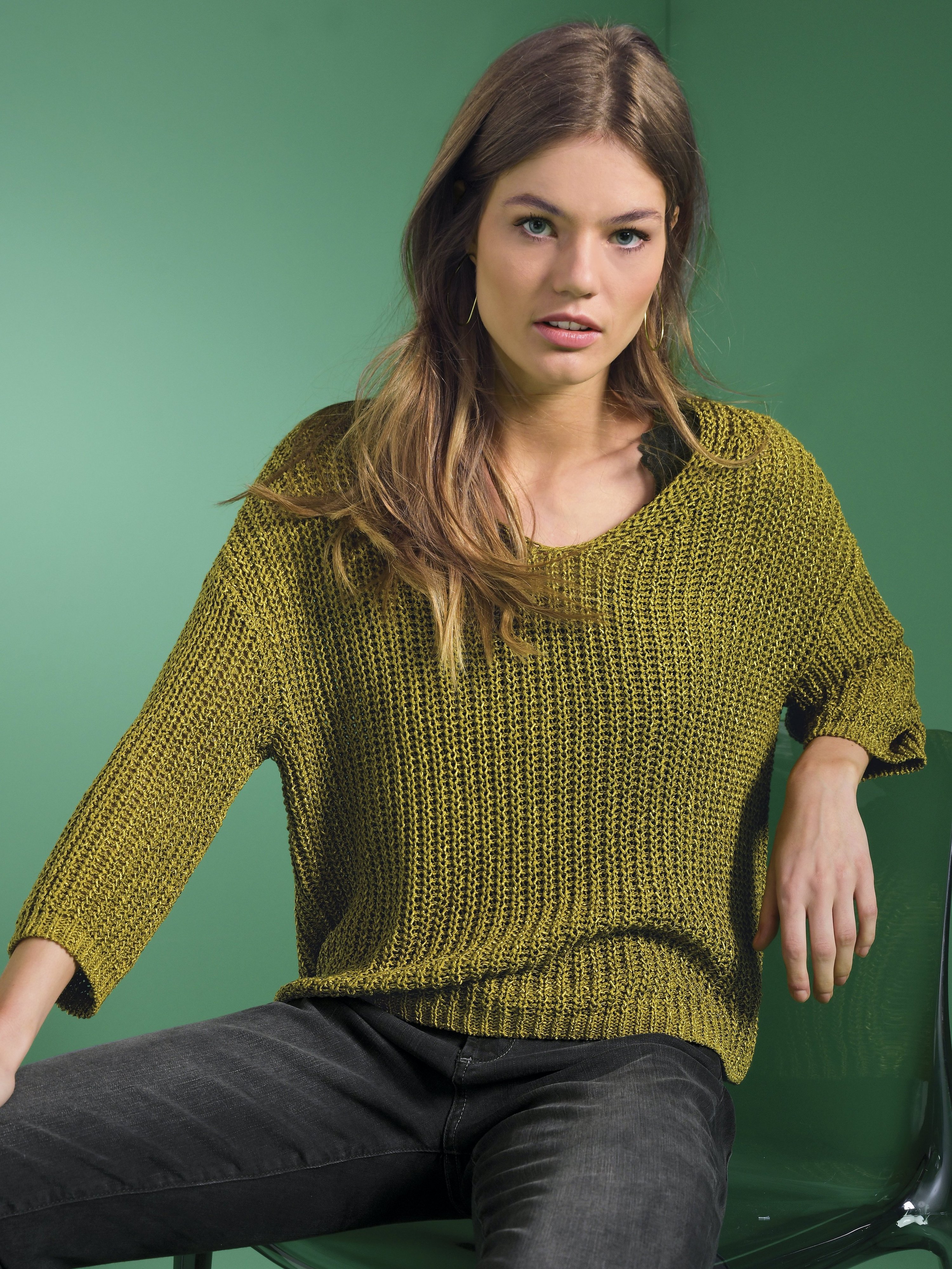 V-Pullover mit 3/4-Arm