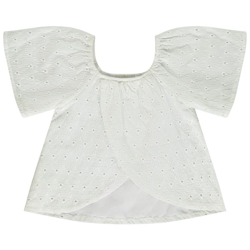 Top en broderie anglaise avec dos croisé pour fille - Blanc