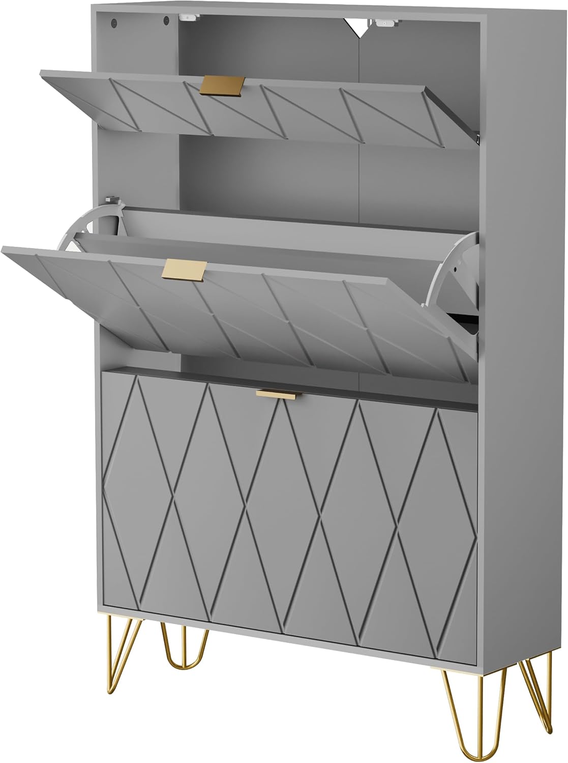 UEV Schuhschrank mit 2 Klappen, 80 x 24 x 120 cm für 16 Paar Schuhe mit 1 Schubladen, Schuhschrank Grau, Schuhkipper Schmal, Schrank Flur Schuhkommode im Flur, Platzsparend