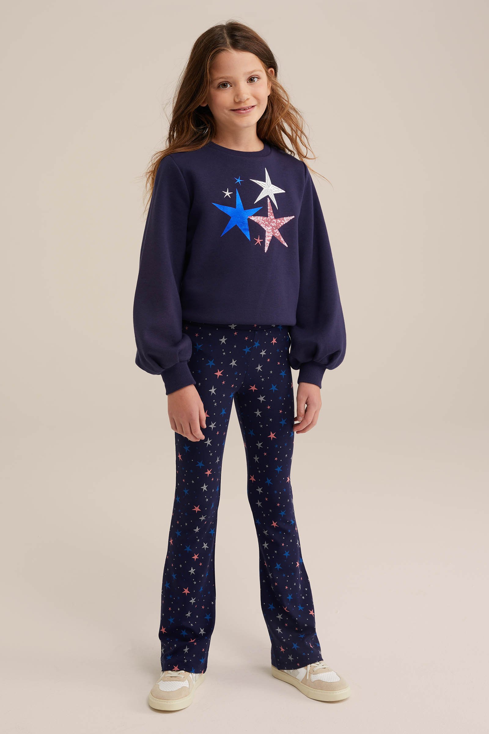 Meisjes flared legging met dessin WE Fashion Kobaltblauw