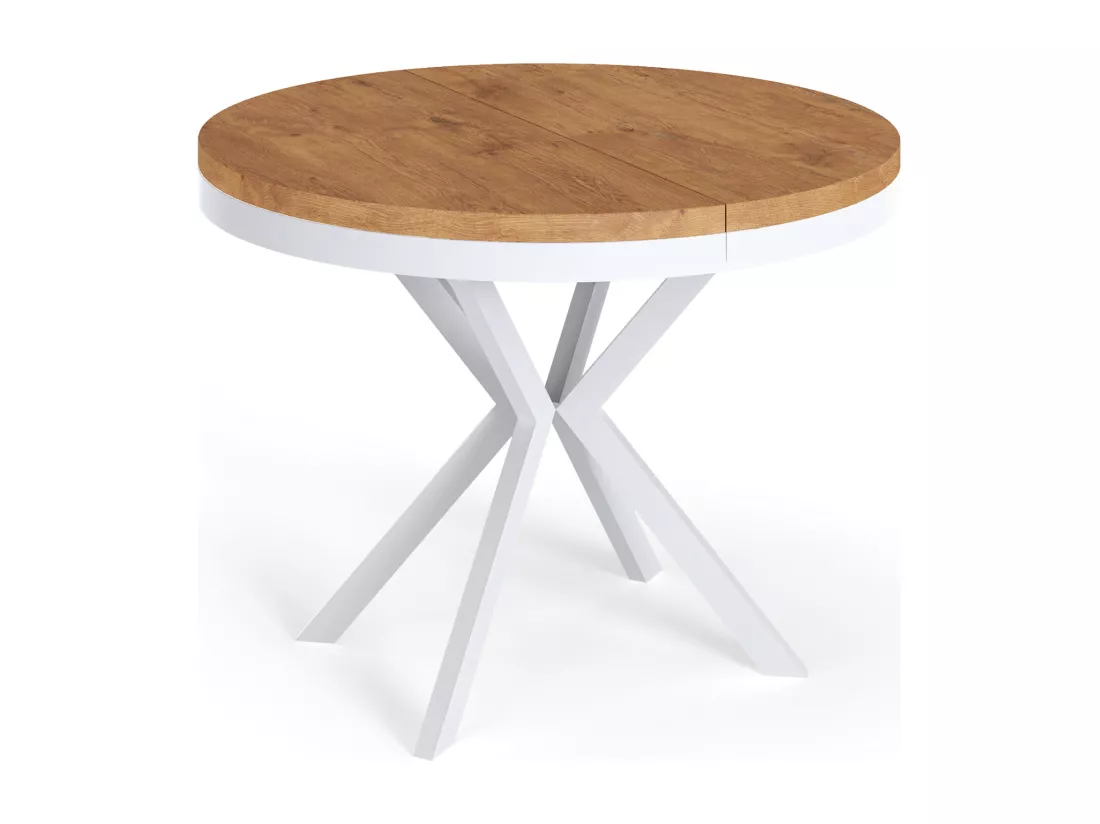Table à Manger Extensible Ronde - Table Style Loft Avec Pieds En Métal Blancs - 120 à 200 Cm - Table Ronde Style Industriel Pour Le Salon - Compacte - 120 Cm - Chên