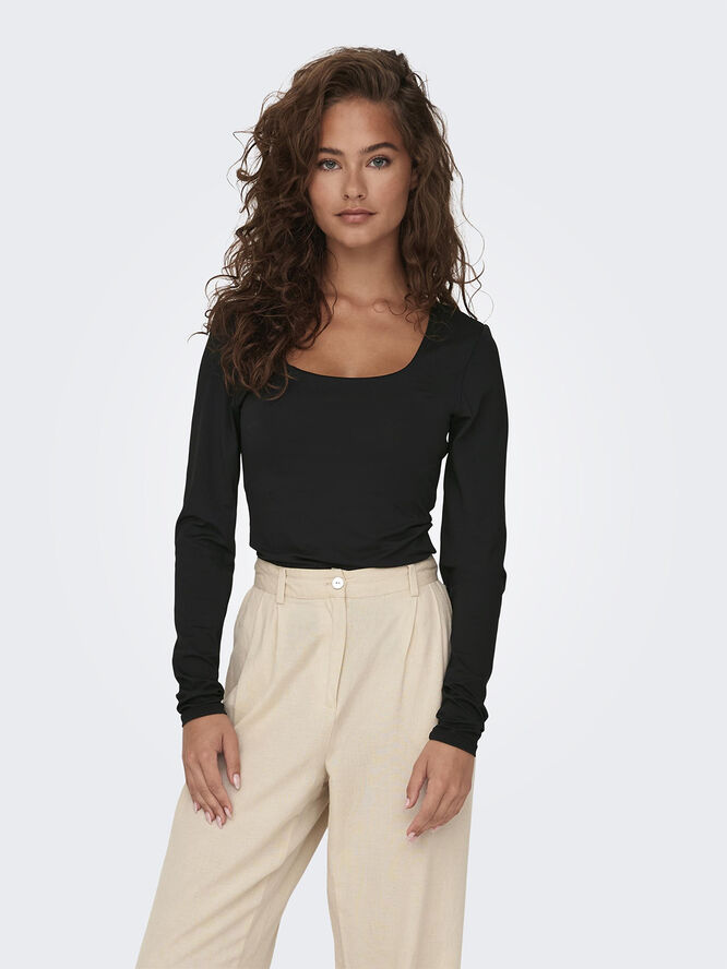 ONLY ONLEA L/S 2-WAY DEEP NECK TOP JRS Sort