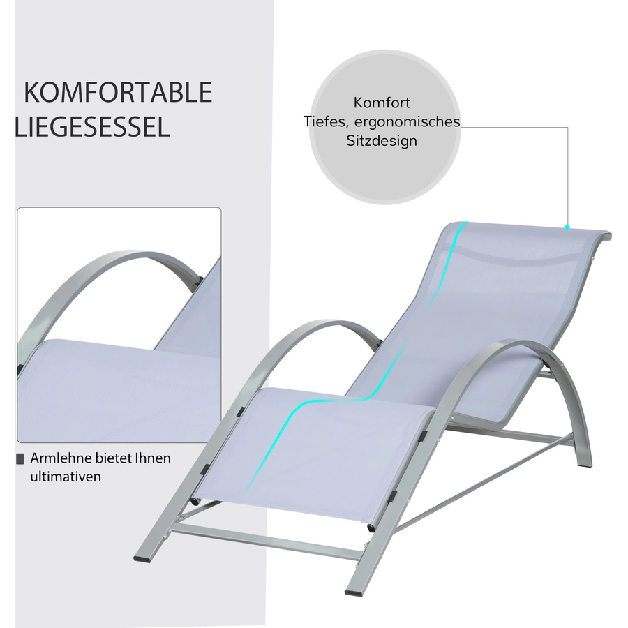 Outsunny 2er Set Gartenliegen mit Tisch grau