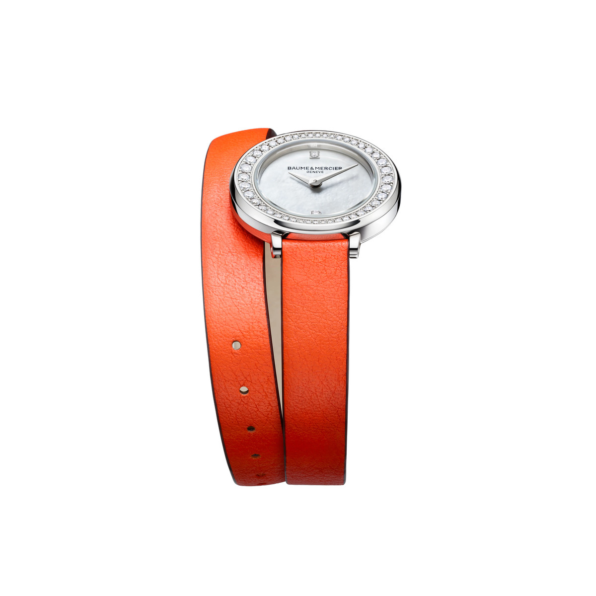 Montre Baume & Mercier Promesse femme acier bracelet double tour cuir orange