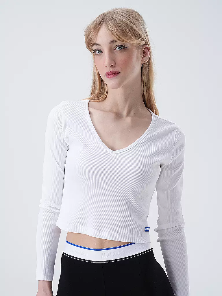 HUGO Langarmshirt DARIMINA Cropped Fit  weiss