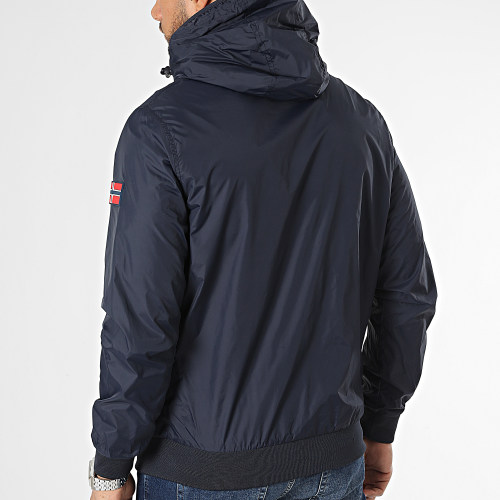 Veste Zippée Capuche Réversible Bleu Marine Jaune