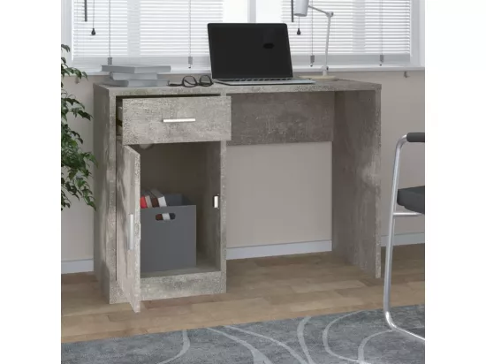 Bureau avec tiroir et armoire Gris béton 100x40x73 cm