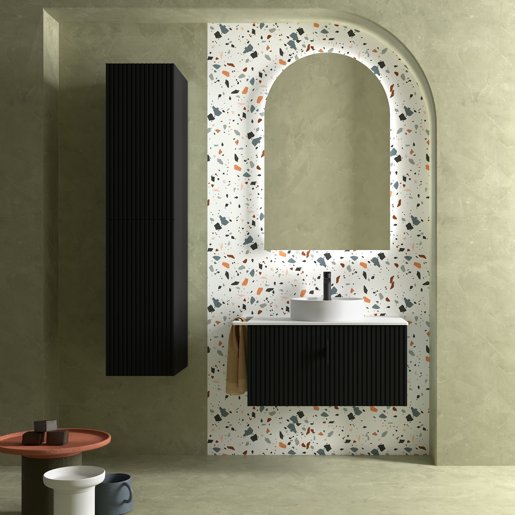 Muebles Raya onderkast ribbelfront 90cm met 1 softclose lade zwart mat