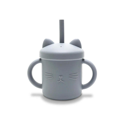 Tasse en silicone avec poignet et paille GRIS - LORELLI