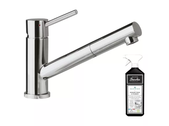 Robinet cuisine VILLEROY ET BOCH Como Shower acier massif poli + nettoyant