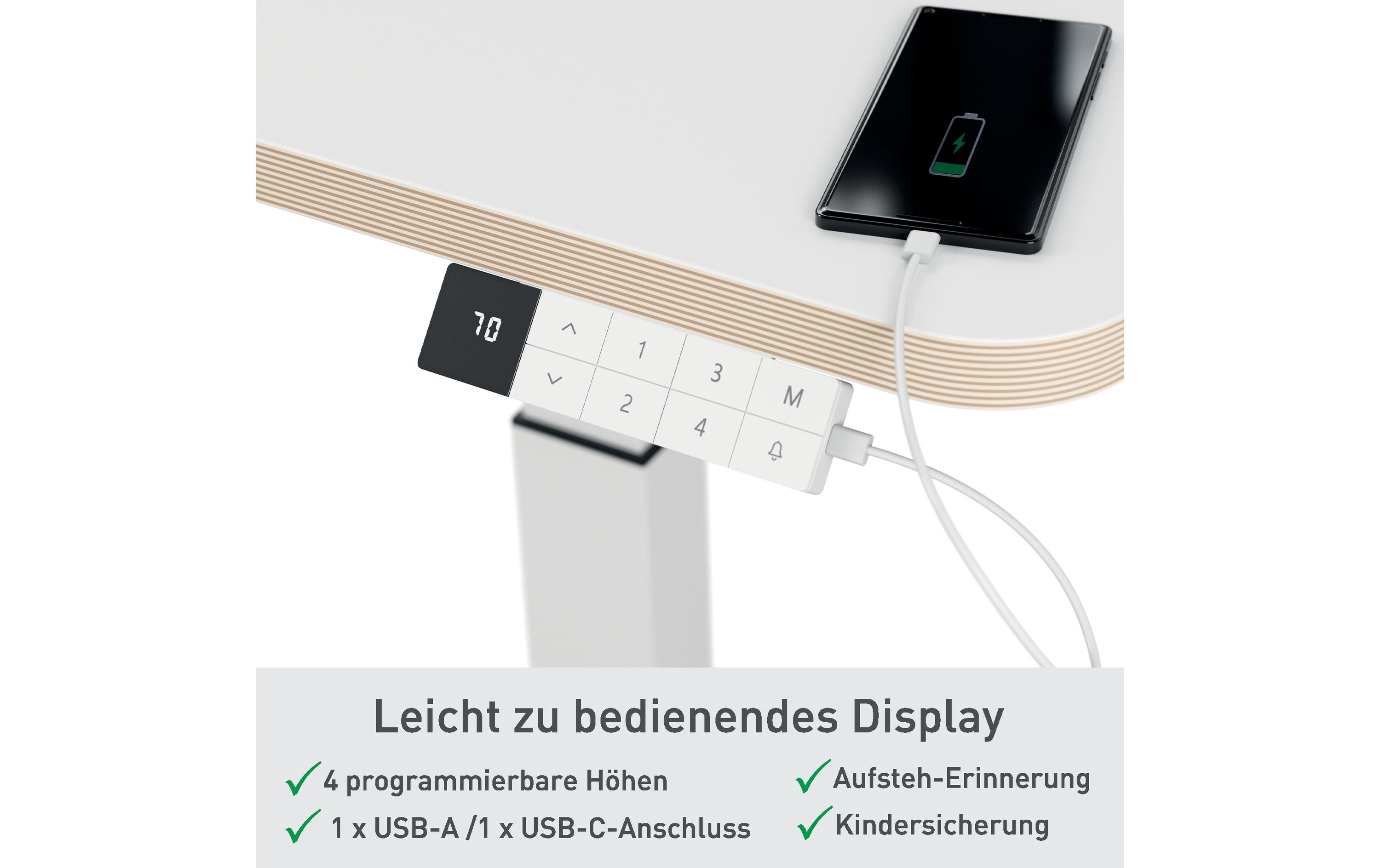 Ergo, höhenverstellbarer Sitz-Stehtisch Weiss<br>Elektrisch höhenverstellbarer Schreibtisch
