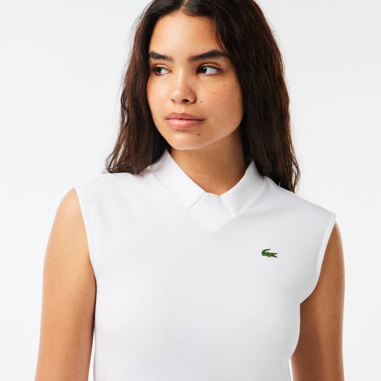 Polo sans manche femme Golf Lacoste SPORT ultra-dry en coton biologique Manches Courtes - Blanc - Lacoste - Femme