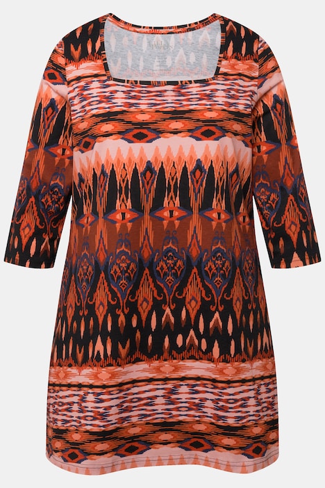 Longshirt, gemustert, Carree-Ausschnitt, 3/4-Arm