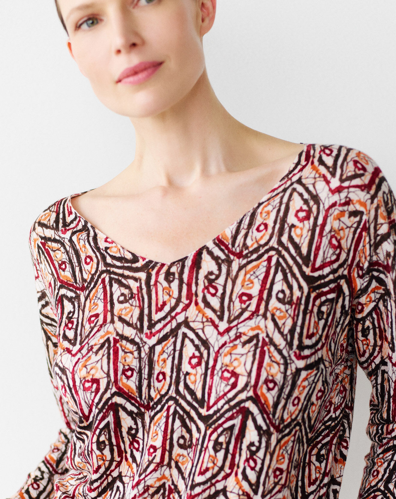 Caroll Pull fin 100% Lin Albane imprimé chataigne