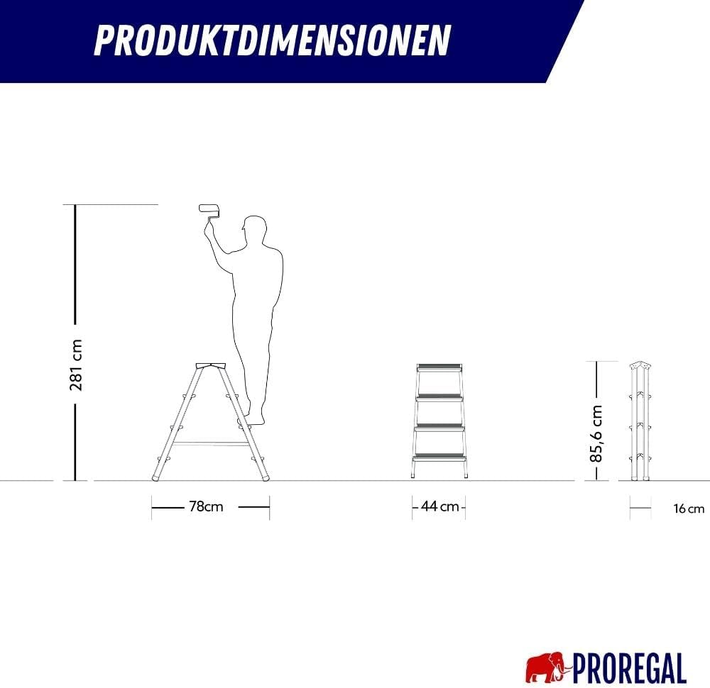 PROREGAL Economy Basic Trapladder, dubbelzijdig toegankelijk, 2 x 4 treden, werkhoogte 2,81 m, draagvermogen 150 kg
