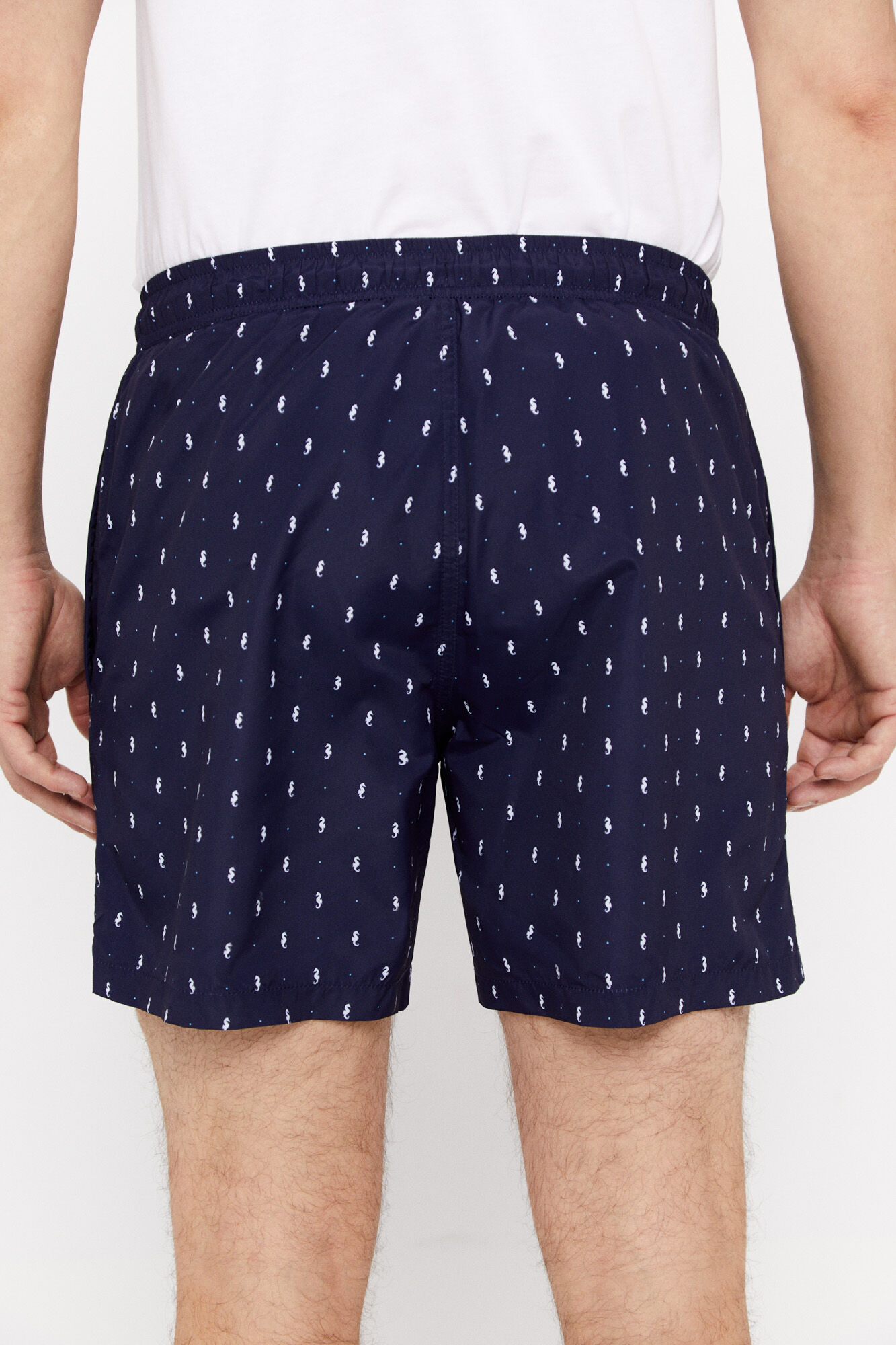 Maiô com estampa de cavalo-marinho - Azul marinho