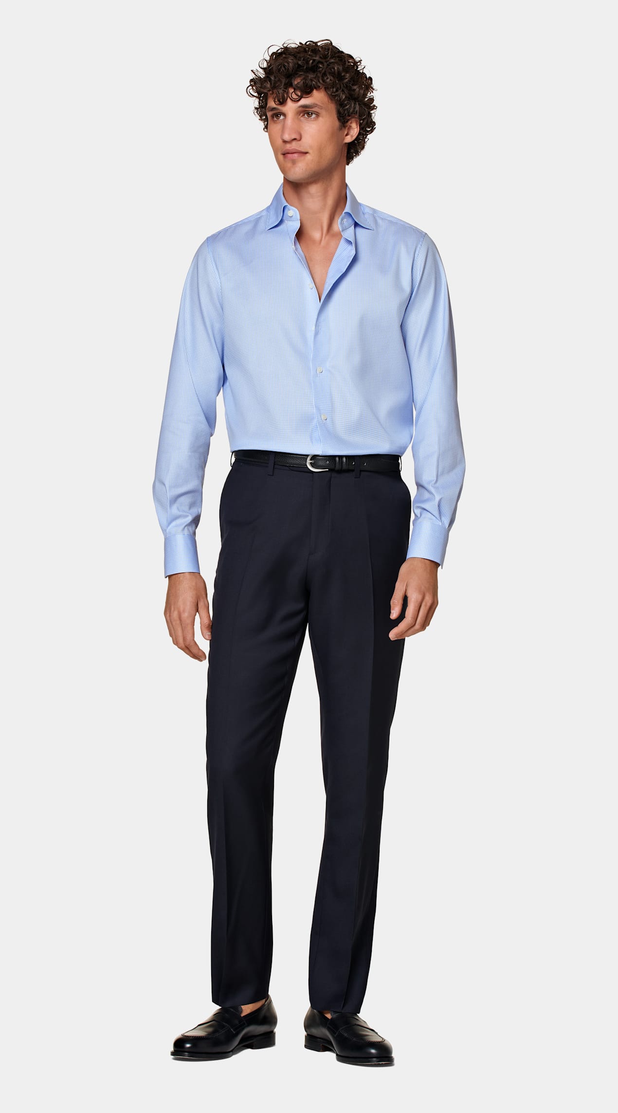 Chemise coupe ajustée en twill bleu clair à carreaux