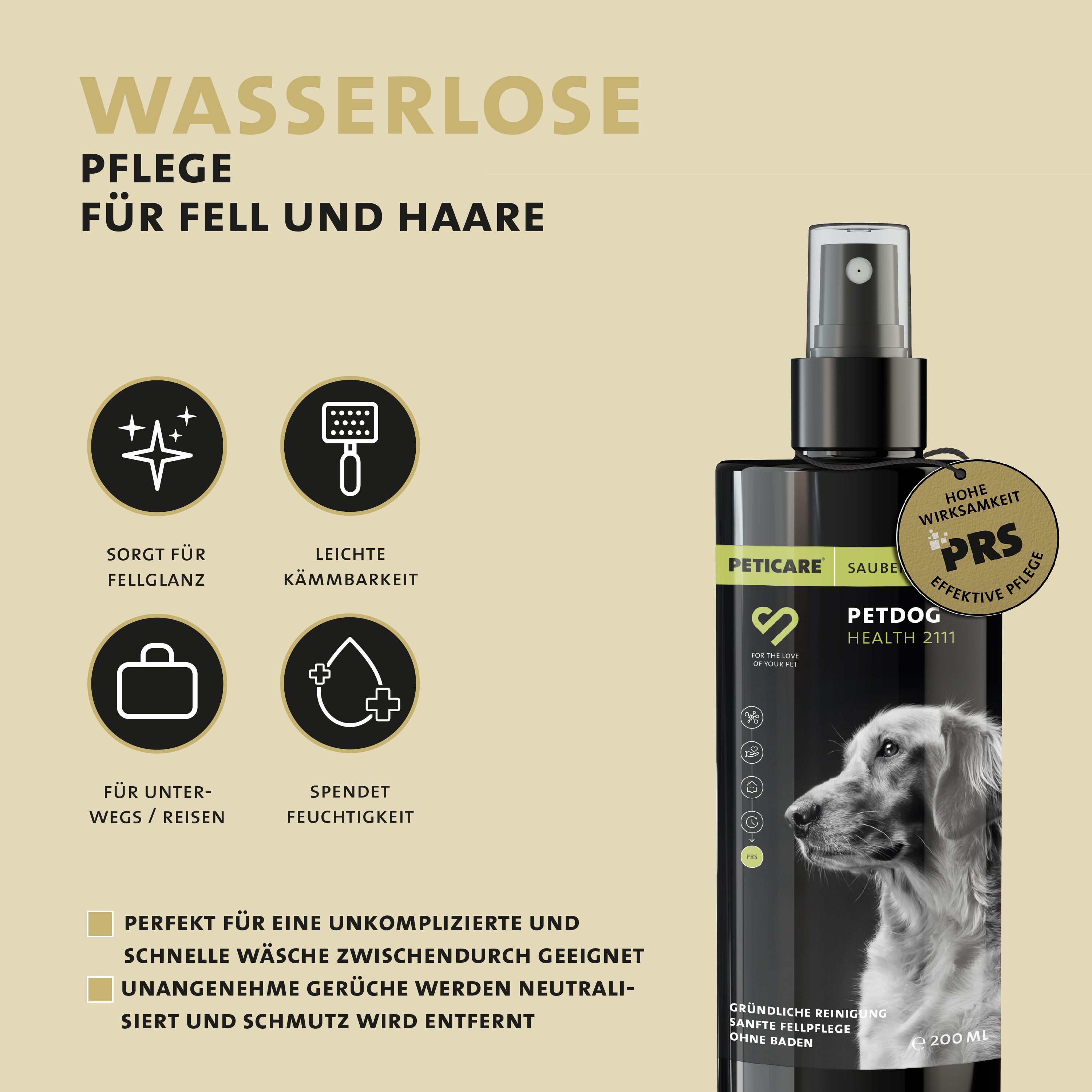 Peticare natürliches Trocken-Shampoo für Hunde, stressfreie Wäsche ohne Wasser