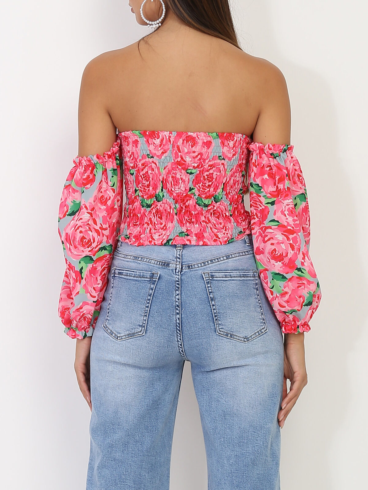 Crop top bustier à motifs- Rose