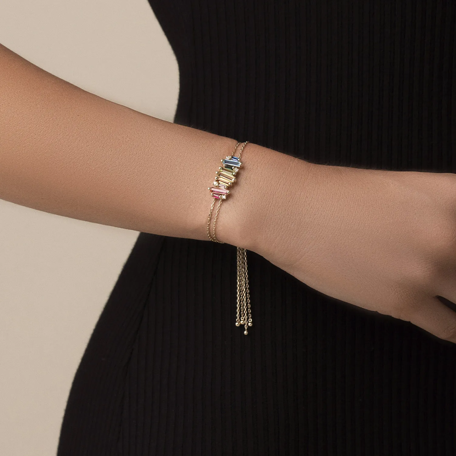 Suzanne Kalan Baguette Rainbow Armbånd 14 kt. Guld 0,10 ct. PB64-YGRBW