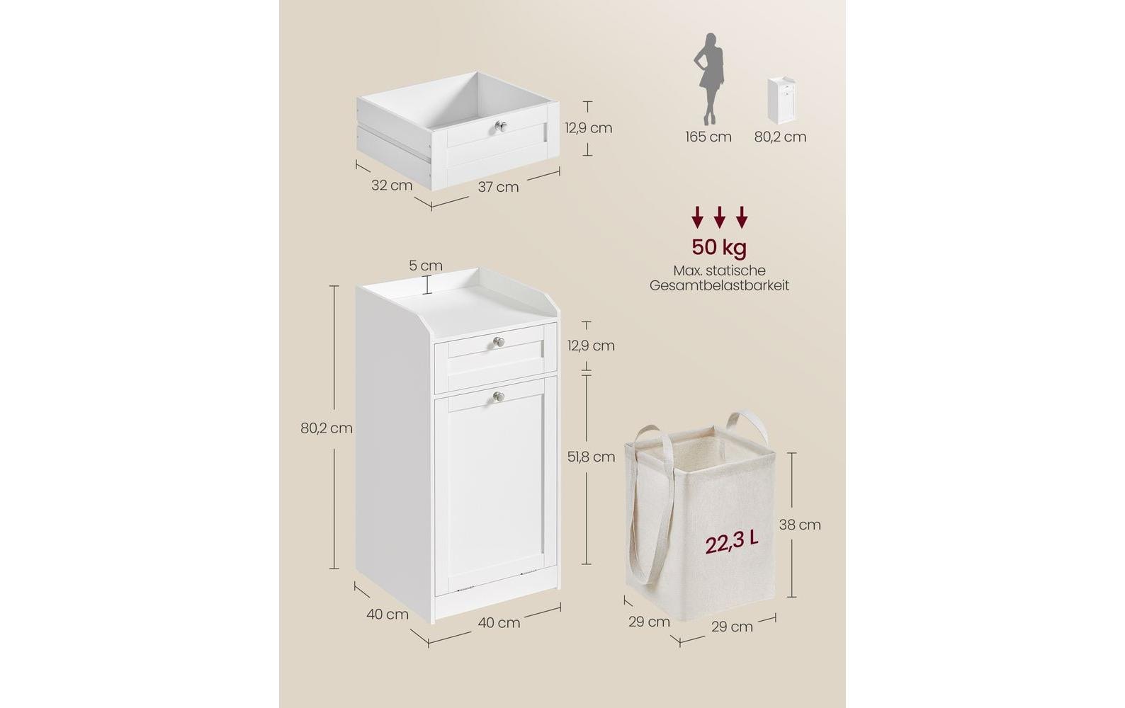 Badezimmerregal 40 x 80.2 cm, WeissBadezimmerschrank mit Wäschekorb