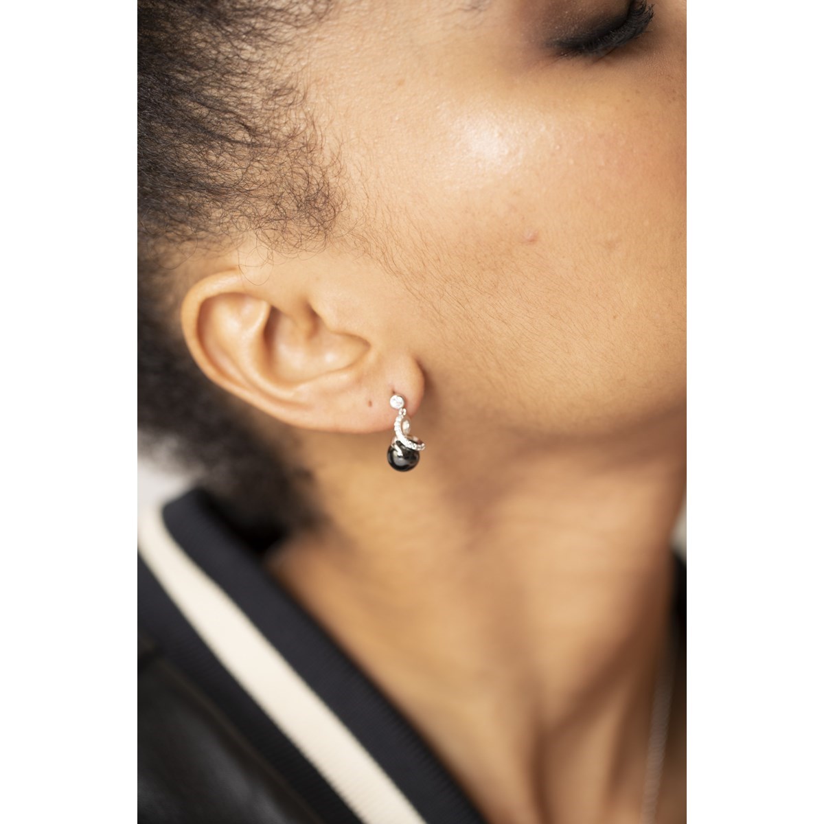 Boucles d'oreilles pendantes en Argent 925 millièmes et céramique - blanc brillant