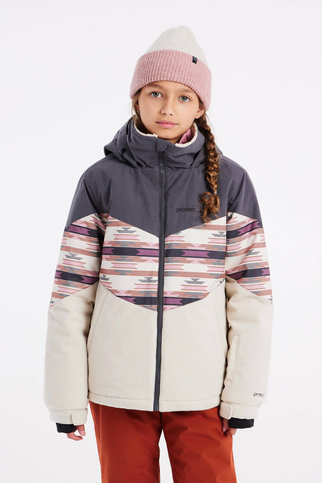 Protest ski-jack PRTSWAN JR offwhite/grijs/roze