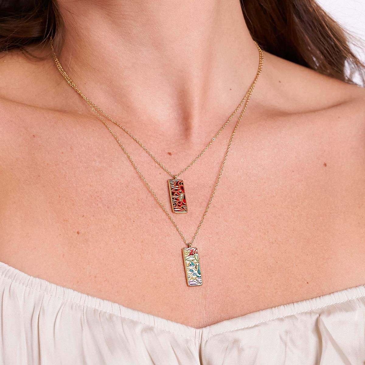 Collier Artiste rouge acier doré or