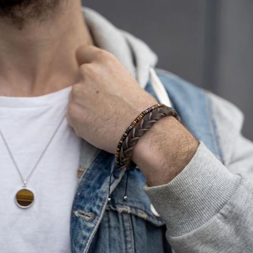 Son of Noa Læder Armbånd, Grå, 23 cm