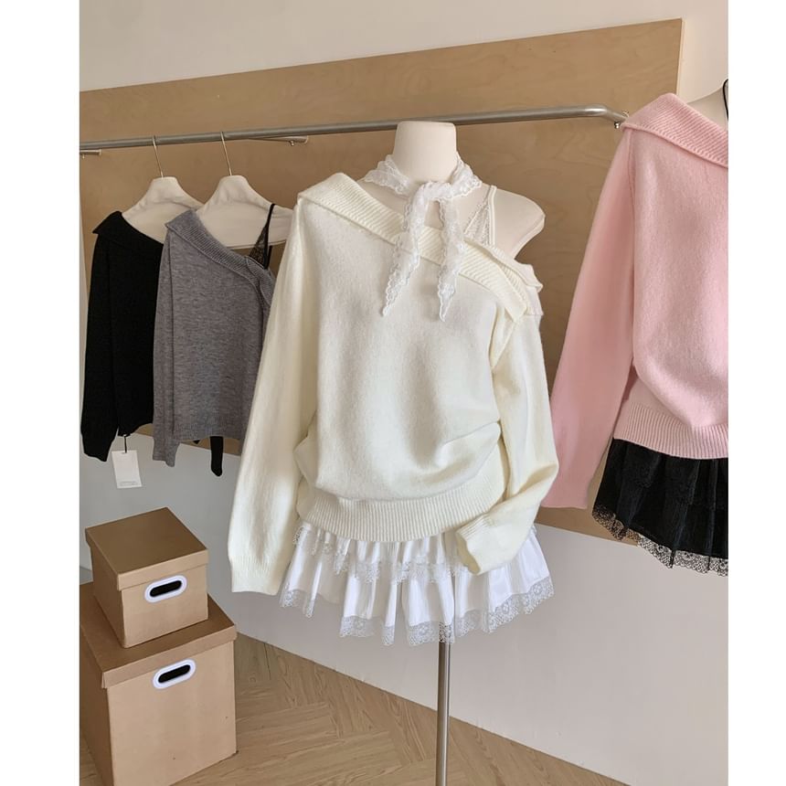 Dute - Mock Two-Piece Off Shoulder Trui