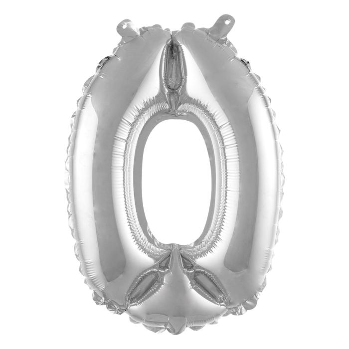 BALLON METAL CHIFFRE 0 H.40CM ARGENT AVEC PAILLE