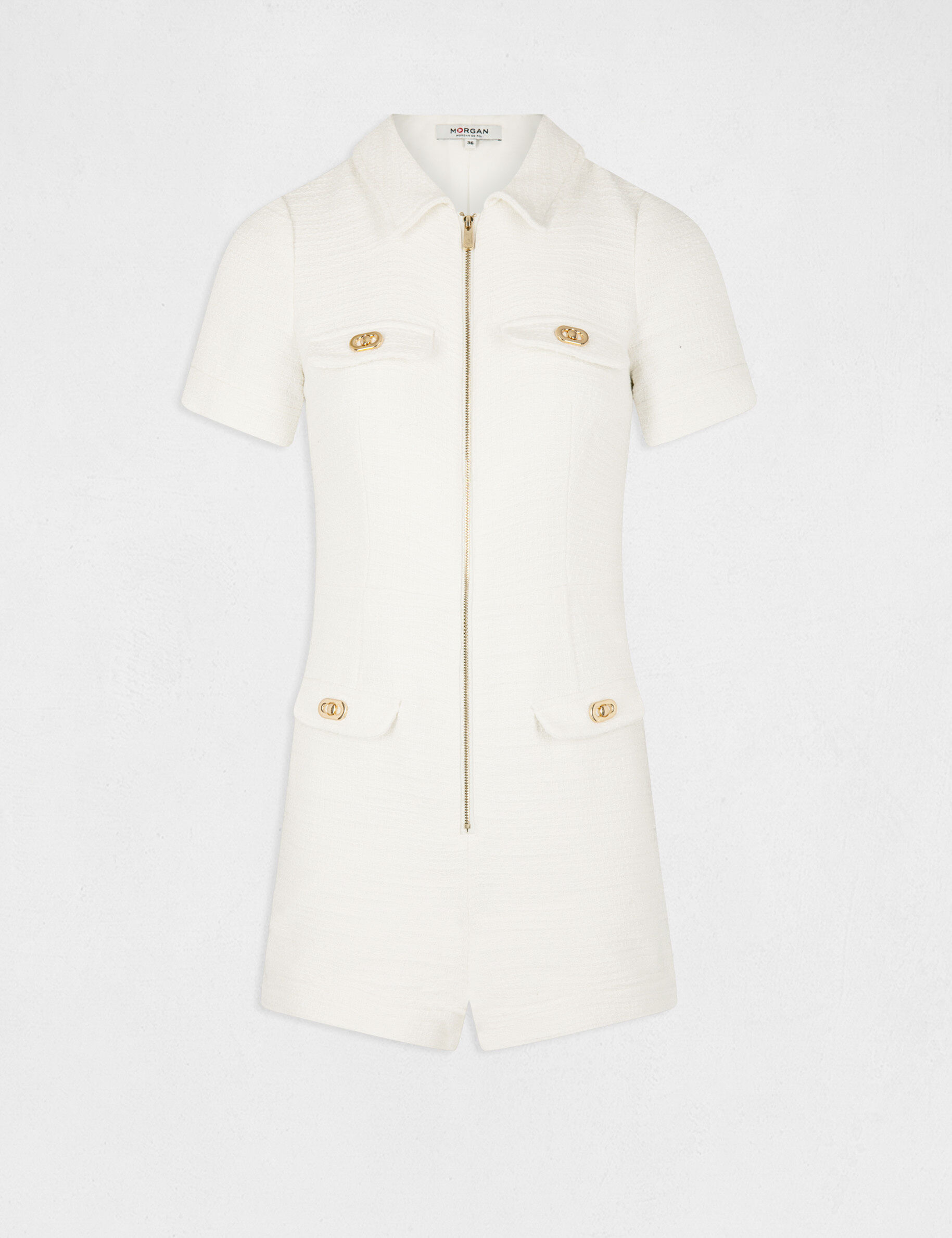 Combishort droite avec fermeture zippée ecru femme - ecru