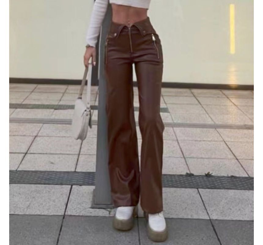 Bulgaris - Hoge taille imitatieleren wijde broek