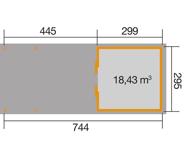 Weka Schiebetürhaus 225 + 445 cm XXL-Anbau