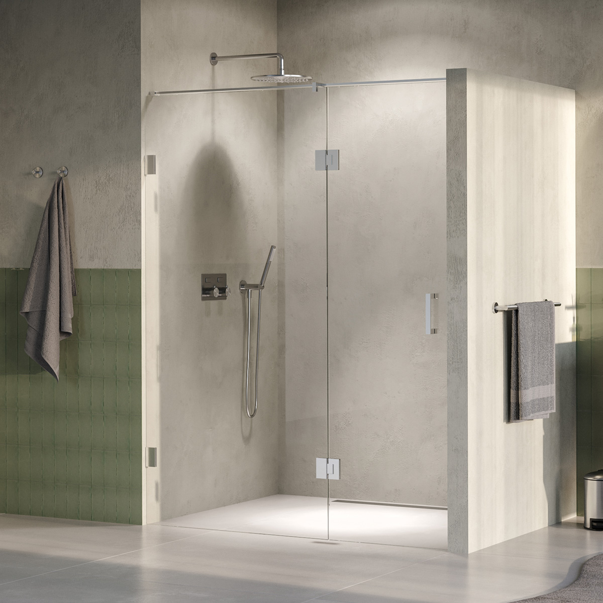 Brauer Void profielloze nisdeur 150cm met draaideur 70cm aan glas RVS geborsteld PVD