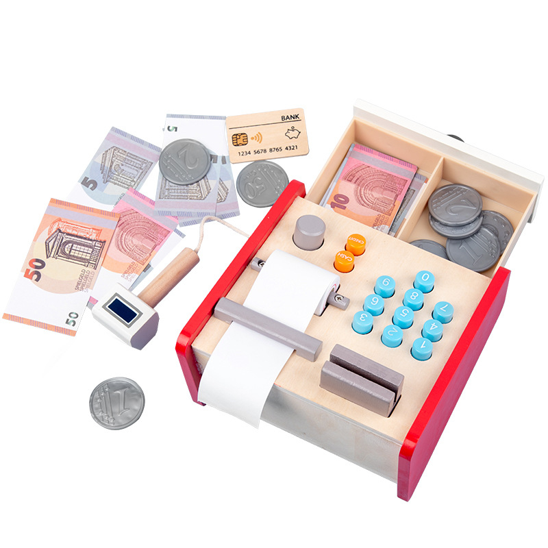 (38-tlg. Set) Holz Kinder Kasse Supermarkt Zubehör Lern Spielset - Bunt