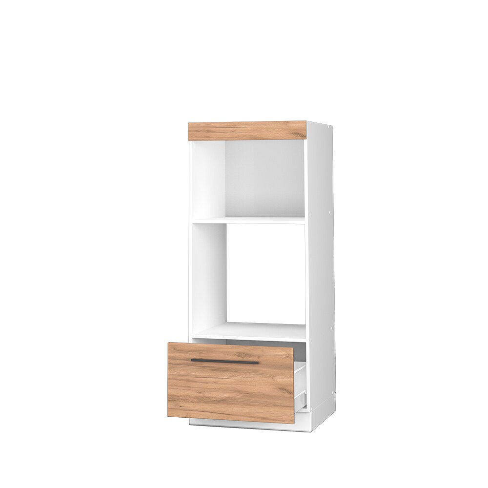 Vicco Mikrowellenumbauschrank Küchenschrank Küchenmöbel Fame-Line Weiß Eiche modern 60 cm Küche Einbauküche Blende Schublade Mikrowelle Backofen Küchenzeile