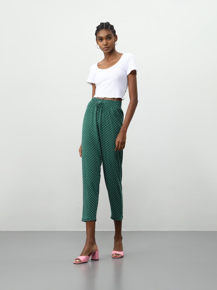Calças fluidas com laço - Verde