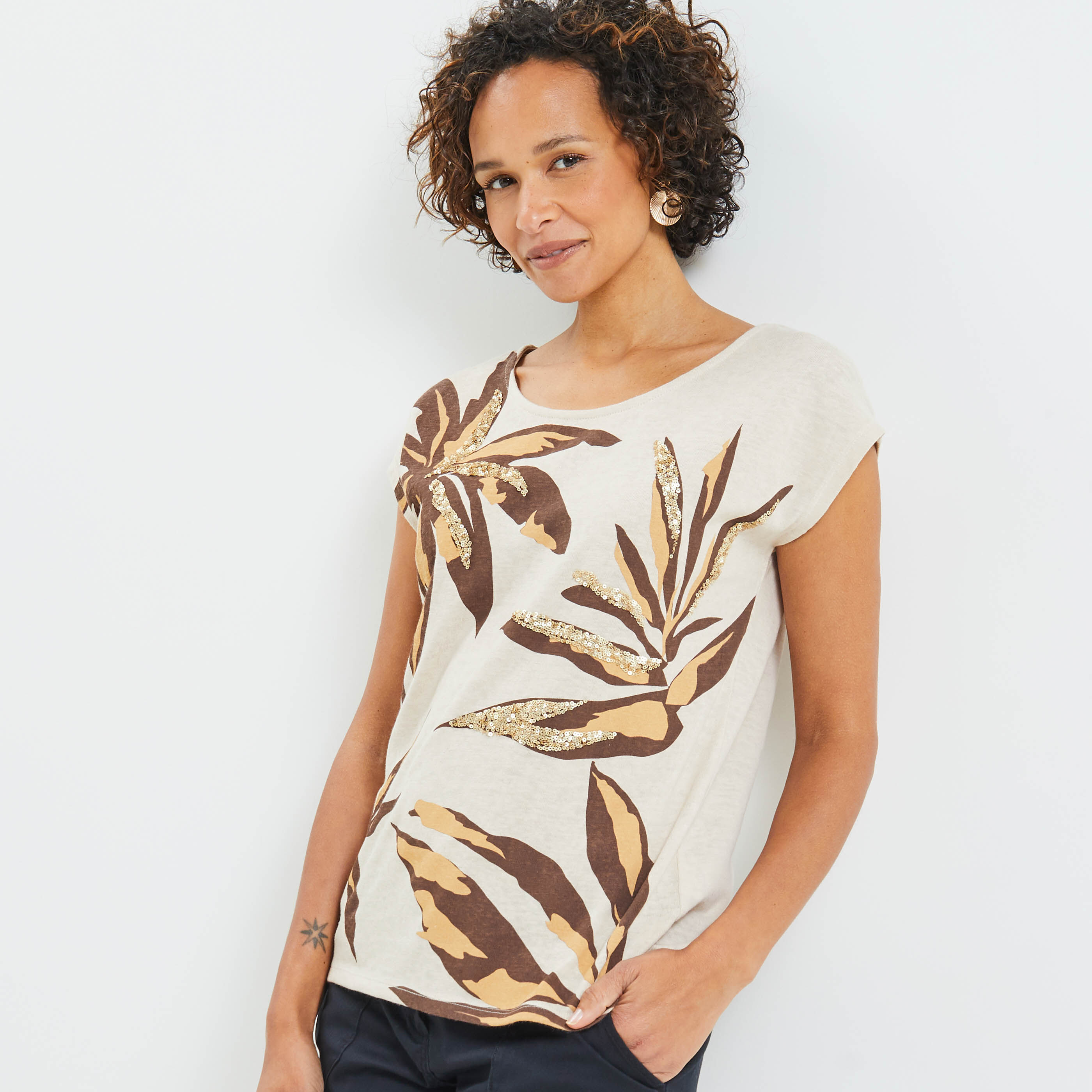 Tshirt imprimé femme - BEIGE