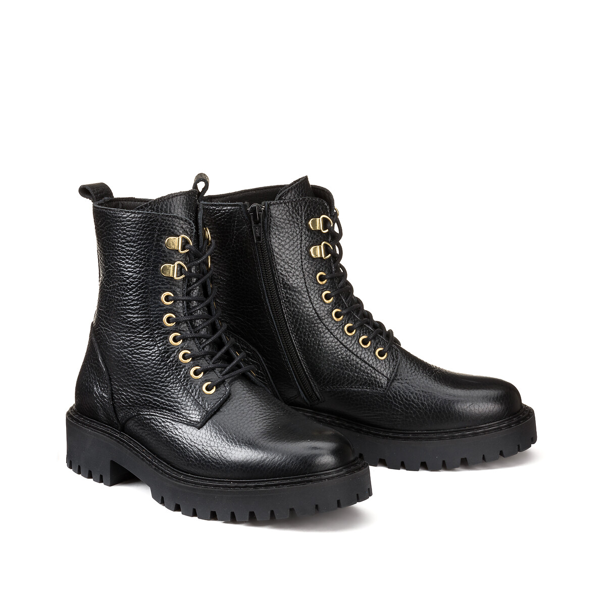 COLEÇÃO LA REDOUTE<br>Botas de couro com cadarço e sola ranhurada