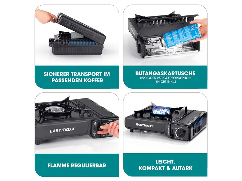 EASYmaxx Gaskocher inkl. Koffer Tragbarer Campingkocher
