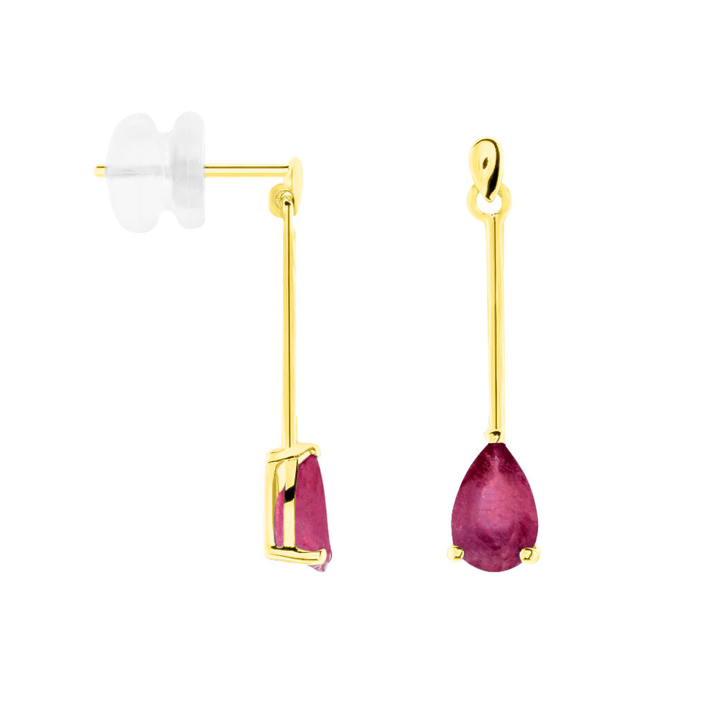 Boucles D'oreilles Pendantes Goutte Or Jaune Rubis